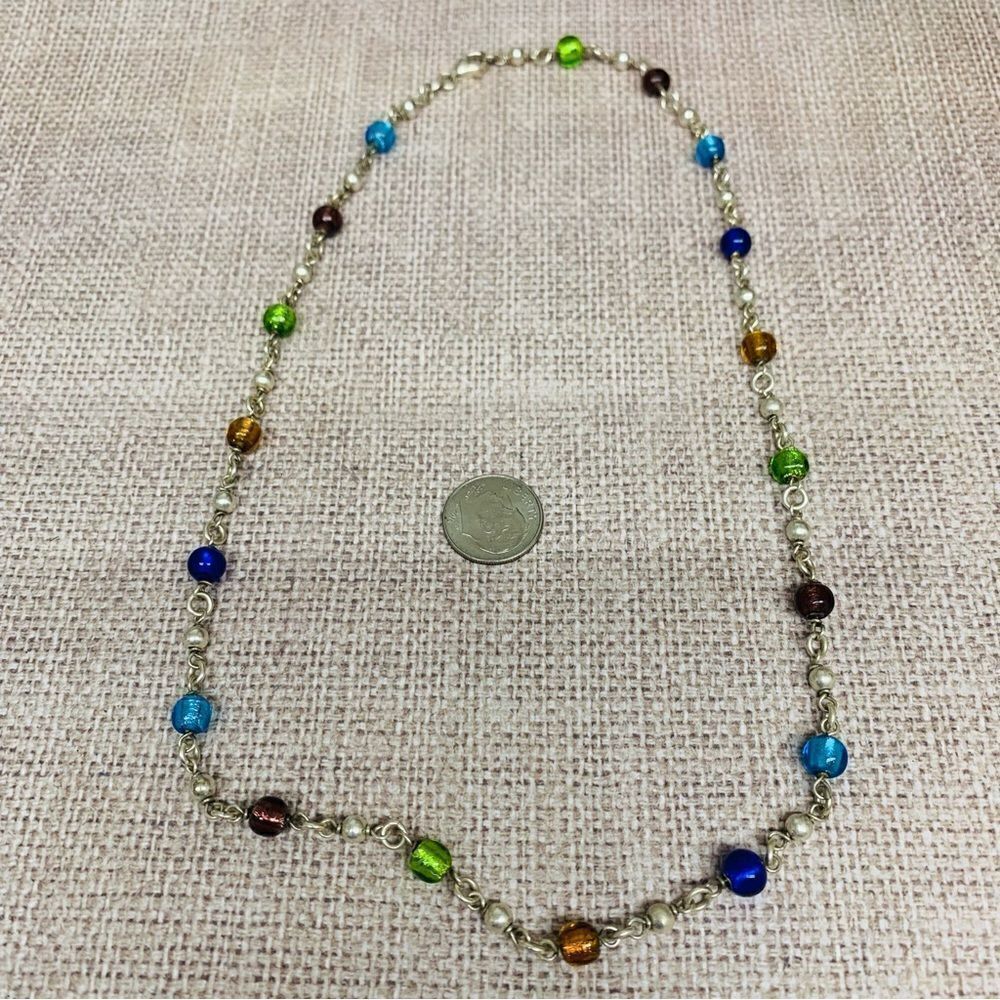 Silver Glass And Silver‎ Bead Rosary Link Necklace